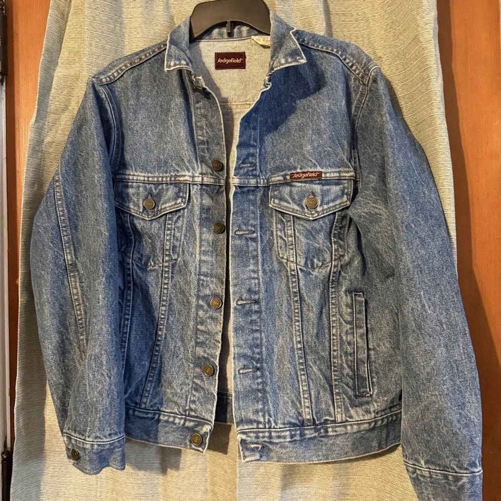 VTG 70's Sedgefield DO NOTHING Blue Jean TRUCKER Denim Button Back Work Jacket M